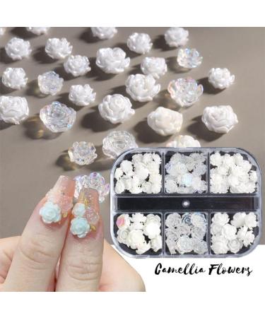 Jewelry Accessories Acrylic Resin Nail Art Decor Charms Elegant 3D White Camellia Aurora Nail Rhinestones - Buy Online on GoSupps.com