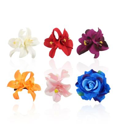 5 Pieces Of Artificial Flower Hair Clips 1 Piece Of Rose Brooch Flower Hair Clips For Women Hawaiian Hair Clips Hair Decorations Flower Girl Hair Accessories Bridal Hair Accessories
