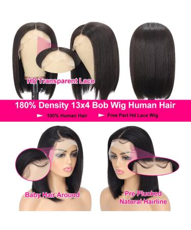 Dheridy 180% Density 13x4 HD Lace Front Bob Wig 12 Inch - Straight Human Hair Pre Plucked Short Wig for Black Women - Buy Online on GoSupps.com