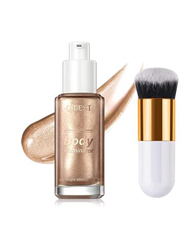 Liquid Body Illuminator  Waterproof Moisturizing And Glow For Face & Body  All-In-One Makeup Liquid Illuminator  Summer Body Highlighter Face Luminizer Makeup Brush Include  40ml/1.35 fl oz.(02Rose Gold)