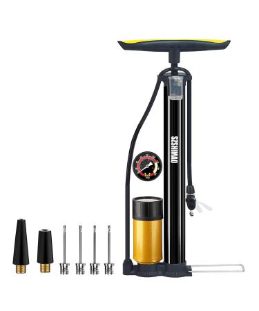 SZSHIMAO Portable Bicycle Pump - High Pressure Bike Pump - Fits Presta & Schrader Valve - 160 PSI - Bicycle Tire Pump - Air Pump with Ball Needle for All Road, Mountain Bikes - Sports Ball With Meter-Gold