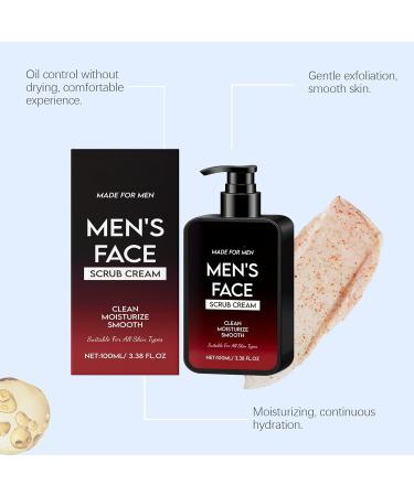 Men's Face Scrub Cream Deep Cleansing and Oil Control Exfoliating Cleanser with Walnut Shell and Hyaluronic Acid for Smooth Skin - Buy Online on GoSupps.com