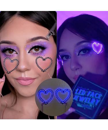 Neon Cowboys' Light Up LED Face Jewelry Sticker Gems for Face & Skin (Purple Hearts)