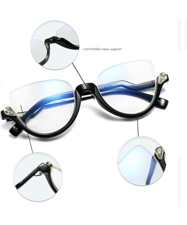 KDOQ Semi Rimless Blue Light Blocking Glasses for Women - Rhinestone Anti Eyestrain UV Protection Computer Glasses - Stylish & Comfortable Black Frames - Buy Online on GoSupps.com