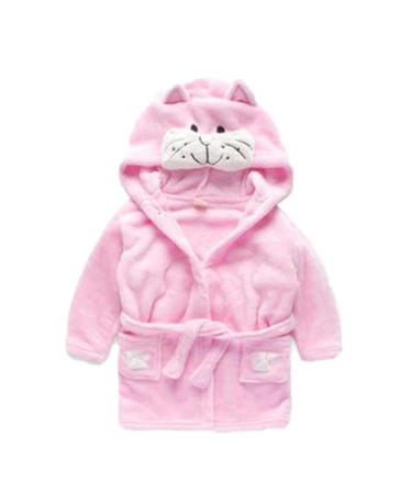 Baby boys & girls Unisex bathrobe 0-24 months soft plush flannel fleece hooded bathrobe plush animal face bathrobe for babies toddlers newborn 6-12 months (1 Pack) pink/cat