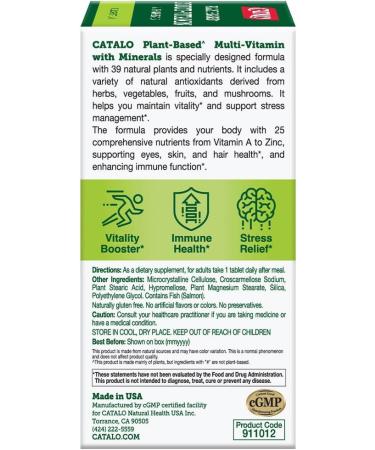 CATALO Multivitamin for Women & Men with Minerals Tablets Plant-Based Formula with 25 Essential Vitamins & Minerals Includes 39 Fruits Vegetables Mushrooms & Herbs 60 Tablet - Buy Online on GoSupps.com