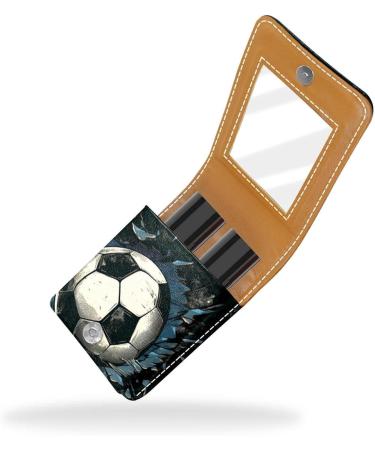 Stylish Leather Lipstick Case & Organizer with Mirror - Mini Lip Gloss Holder Abstract Football Design - Buy Online on GoSupps.com