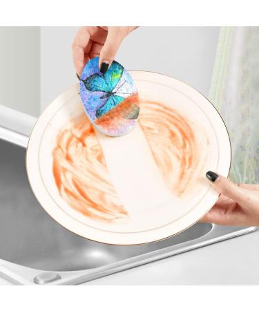 3-Pack Cleaning Kitchen Sponges Oval Oil Painting of Blue Butterfly Kitchen Cellulose Dishwashing Wood Pulp Cotton one sizex3 Blue - Buy Online on GoSupps.com