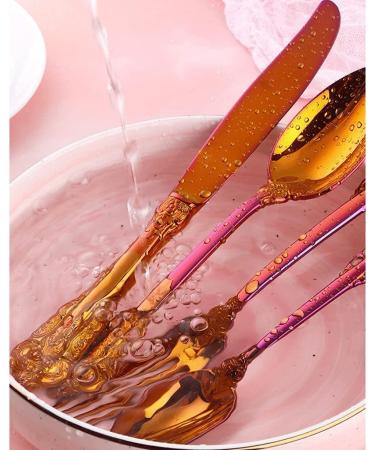 4 Piece Set Knife Fork and Spoon Cutlery Set Embossed Stainless Steel Dinner Forks for Home Kitchen Salad Forks Fruit Forks Silverware Set (Color : Rose Gold) (Gold) - Buy Online on GoSupps.com