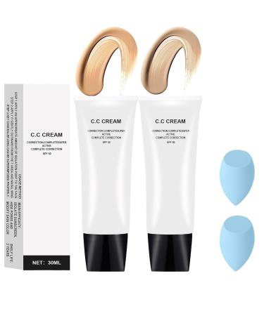 Perebella CC Cream Skin Tone Adjusting CC Cream SPF 50, Pre-Makeup Primer Moisturizing Concealer Brightening Skin Tone Color Correcting Self Adjusting for Mature Skin (2 Piece)