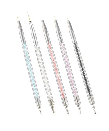 Smukdoo Nail Art Liner Brushes 5 Pcs Double Ended Dotting Tools Set Manicure Drill Drawing Nails Brush Nail Brush Pen for Nail Art