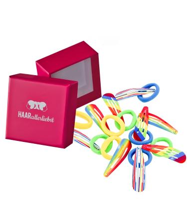 HAARallerliebst Set of 18 Rainbow Hair Clips and Hair Bobbles Girls Women Colourful Hair Clips 50 mm Baby Children Hair Clip Including Box Hair Clip Hair Accessories Hair Scrunchie