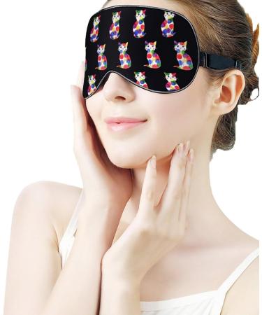 Cat Pattern Sleep Mask Eye Cover - Adjustable Strap, Blocks Light for Night Sleep, Travel, Nap - Men Women - Buy Online on GoSupps.com