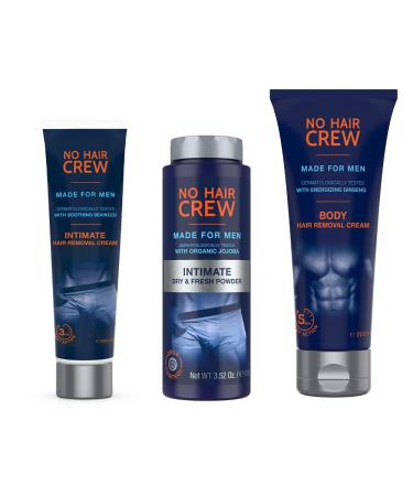 No Hair Crew | The Mega Bundle | Intimate and Body Hair Removal Creams with Intimate Dry & Fresh Powder | Made for Men