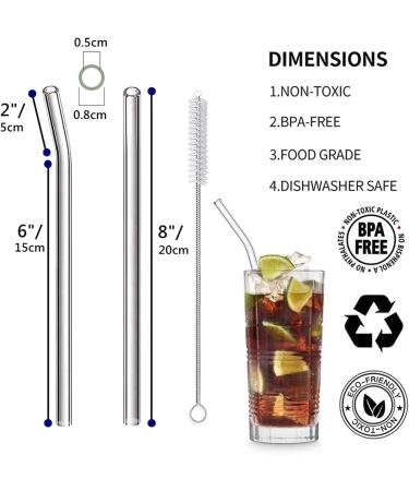 8 Reusable Glass Straws shatterproof and Environmentally Friendly Smoothie Straws high Borosilicate Clear Reusable Straws can be Used for Milkshakes Tea Juice Cocktails Drink Smoothie Straws - Buy Online on GoSupps.com