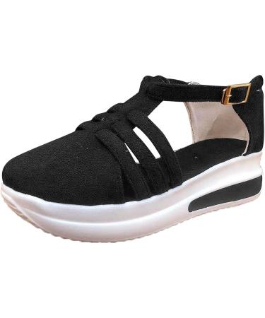 NLOMOCT Women's Platform Wedge Sandals Black 7 - Closed Toe Casual Buckle Espadrille Sandals - Buy Online on GoSupps.com