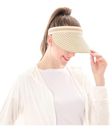 MK MATT KEELY Women's Large Brim Straw Sun Hat - Beige Striped Golf Summer Hat | Perfect for UV Protection & Style - Buy Online on GoSupps.com