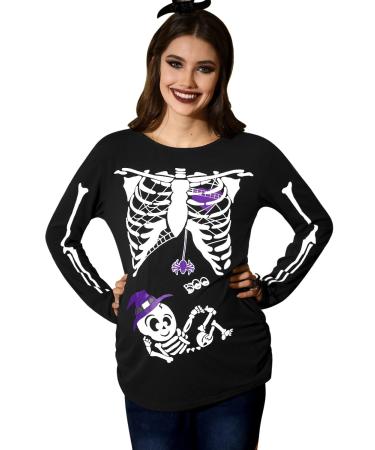 For G and PL Halloween Women's Pregnancy Top Long Sleeve Maternity Funny Costume S-XXL XL Purple | Skull Baby