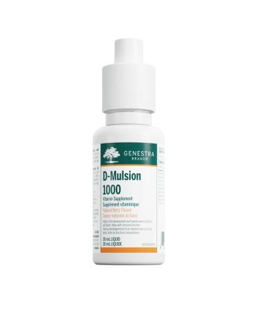 Genestra Brands D-Mulsion 1000 IU - Liquid Vitamin D3 - For Healthy Bones & Teeth - Immune Function Support - Non-GMO Gluten Free & Dairy Free - 30 mL - Natural Berry Flavour