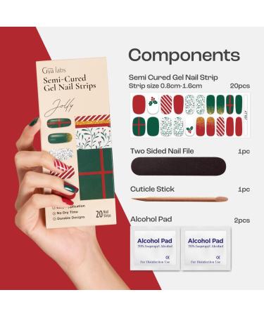 Gya Labs Nail Stickers - 20 Pcs Semi Cured Gel Strips for Long Lasting Nail Art - Festive Jolly Design - Buy Online on GoSupps.com