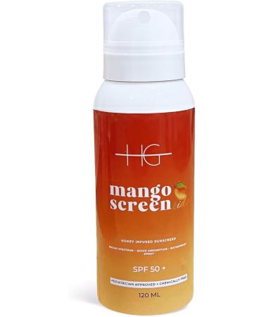  HG AESTHETICS MangoScreen Honey & Mango Sunscreen Spray SPF 50 | Organic Sun Protection for Children & Adults | Broad Spectrum UVA & UVB | Water Resistant Non-Stick Sweet Mango Scent - Buy Online on GoSupps.com