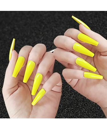 Sethain Glossy Ballerina False Nails Blue Pure Fake Nail Long Full Cover Coffin Press on Nails for Women and Girls (Yellow) - Buy Online on GoSupps.com