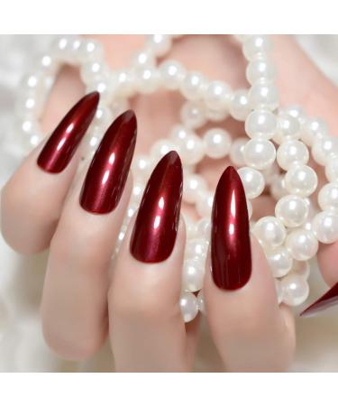 Urtjsdg artificial nails pure deep orange extra long spicy stiletto wrong nails tip 24 pieces press stilettos nails for fingers 1 piece of glue sticker
