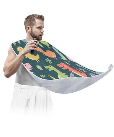 Beard Bib Apron Beard Bib Hair Catcher for Men Shaving and Trimming Non-Stick Waterproof Beard Cape Grooming Cloth Cute Dinosaurs Pattern