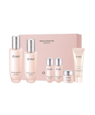 OHUI Miracle Moisture Set | Korean Skin Care Set 2 Full Size + 4 Travel Essentials | Helps Strengthen Skin Barrier Glowing Skin Glass Skin | Softener Lotion Face Wash Emulsion | Ceramide Peptide