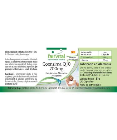 Fairvital | Co-enzyme Q10 200mg VEGAN - Highly dosed - 30 caps - ubiquinone - Buy Online on GoSupps.com