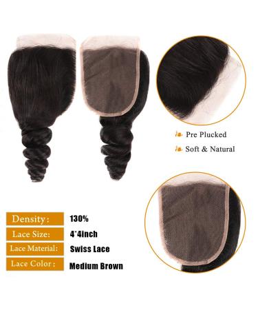 Brazilian Loose Wave Virgin Hair Bundle Set with Closure - 100% Unprocessed Human Hair Extensions in Natural Black (10 12 14+10) - Buy Online on GoSupps.com