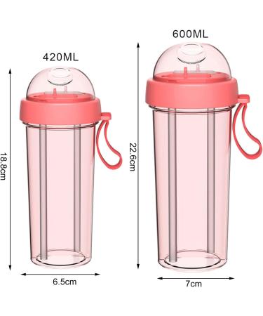 420/600ml Water Bottle with Straw Portable Dual Straw Separate Drink Water Beverage Bottle Couples Gift Green 420ml 420ml Green - Buy Online on GoSupps.com