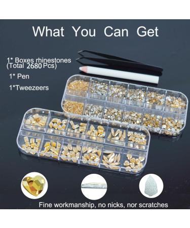 2680Pcs Champagne Gold Nails Rhinestones 120Pcs Big Golden Nail Charms Diamond Gems Stones with K9 Bling Flatback Round Beads Clear Glass Crystal Jewelry for Nails Faces Eyes Makeup Decoration Gold 2680 Pcs Nail Rhinestones - Buy Online on GoSupps.com