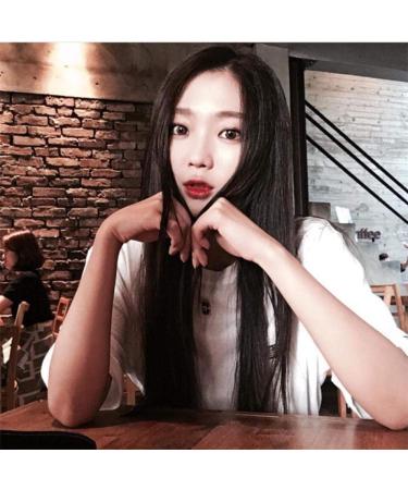 Middle bangs girls African black long straight hair Korean wig setlight pink Light Brown