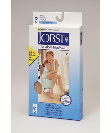 JOBST UltraSheer Thigh High with Lace Silicone Top Band 15-20 mmHg Compression Stockings Closed Toe Small Espresso