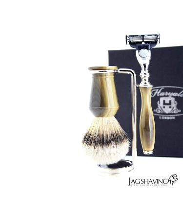 Premium Silver Lace Roof Men's Razor Set | 3 Edge Razors & Shaving Brush | Daily Shave Stand Included - Buy Online on GoSupps.com