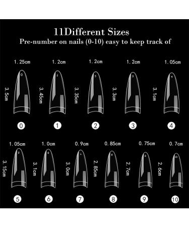Noverlife 1100PCS C Curved Long Almond False Nail Tips - Half Cover Manicure Acrylic Fake Nails for Nail Salon & Home DIY Nail Art - Clear - Buy Online on GoSupps.com