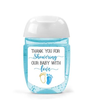 Hand Sanitizer Labels Thank You for Showering Our Little One with Love Stickers Baby Shower Favor Party Favors Boy Blue 1.26inches x 1.39inches