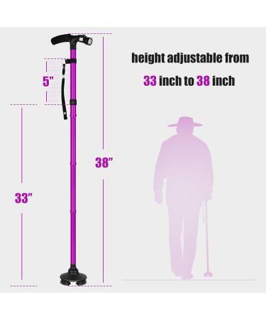 Folding Cane with LED Light | Adjustable Walking Stick for Arthritis, Disabilities, Elderly - Purple - Buy Online on GoSupps.com