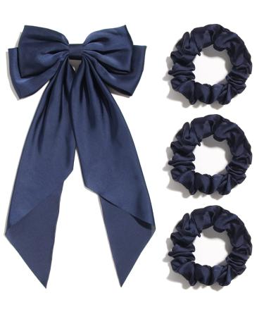 Satin Giant Hair Bow French Barrette Hair Clip Women Hair Accessory (Navy blue)
