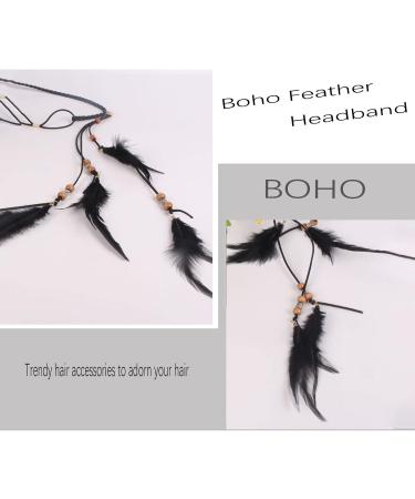 TseenYi Boho Feather Headdress Gypsy Feather Headband Hair band Beaded Feather Tassel Headpiece Black Feather Headwear Jewelry for Women and Girls Stage Performance - Buy Online on GoSupps.com