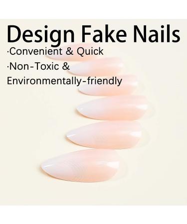 Buy Press on Nails Almond Short - Pink White Ombre Acrylic Fake Nails with Glue | Glossy Reusable Stick on Nails for Women - Buy Online on GoSupps.com