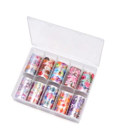 10 Rolls/Box Hot Manicure Transfer Decals DIY Maple Leaf Floral Nail Foil Stickers For Nail Art Decorations