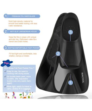 WACOOL Adult Short Blade Fins for Snorkeling and Diving - Black Large - Buy Online on GoSupps.com