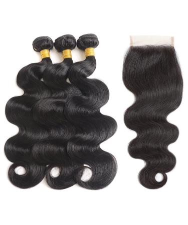 Brazilian Body Wave Bundles with Closure - 16 18 20 +14 Inch - 100% Unprocessed Virgin Human Hair - Buy Online on GoSupps.com