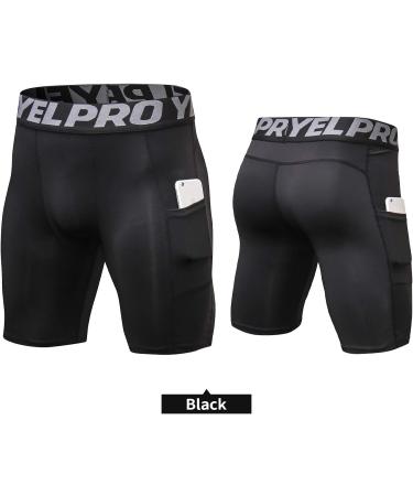 Men's 3 Pack Dry Fit Compression Shorts with Pocket, Workout Athletic Underwear, Black+White, Large - Buy Online on GoSupps.com