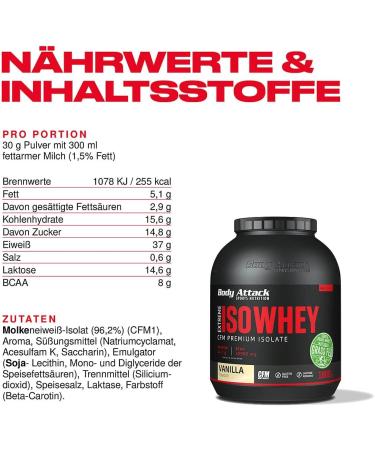 Body Attack Extreme ISO Whey Protein Isolate 1kg - Gluten-Free Vanilla 90.6% Isolate EAAs Low Fat - International Shipping - Buy Online on GoSupps.com