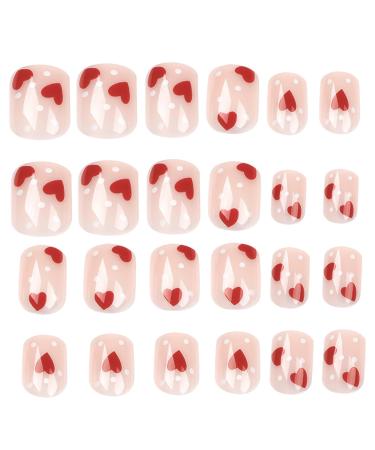 1 Box Press on Nails Cute Heart Fake Nails with Glue Short Press on Nails Reusable Glue on Nails Full Cover Square Press on Nails for Women Girls DIY Manicure Decoration Press on Nails