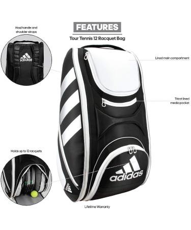 adidas Tour Tennis 12 Racquet Bag - Black/White/Silver Metallic | One Size - Buy Online on GoSupps.com