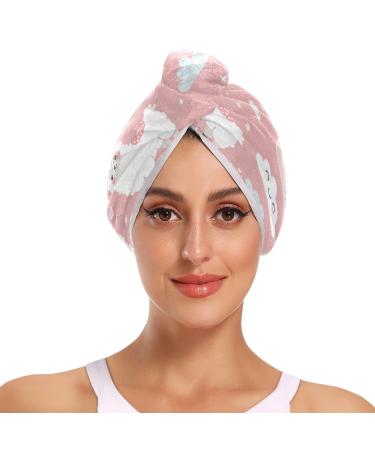 Funny Llama and Clouds Hair Towel 2 Pack Super Absorbent Hair Drying Towel Quick Dry Hair Turbans Head Towel with Button Twisty Wrap for Women Girls